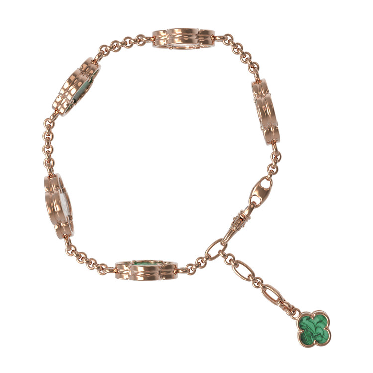 Браслет из красного золота 585 пробы c малахитом и перламутром