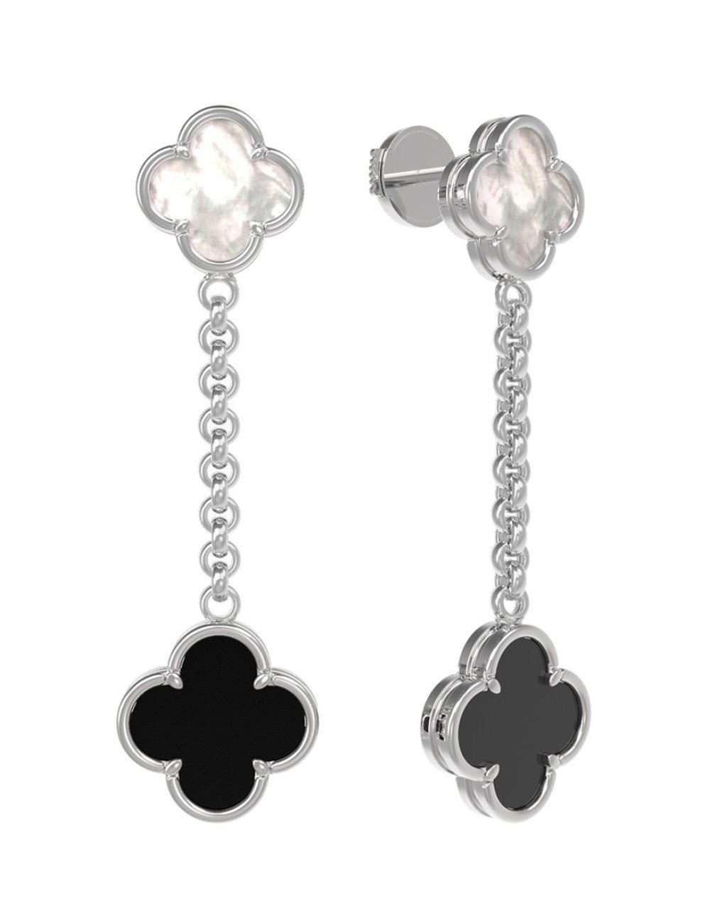 Серьги из белого золота c ониксом и перламутром