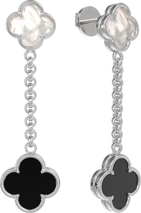 Серьги из белого золота c ониксом и перламутром