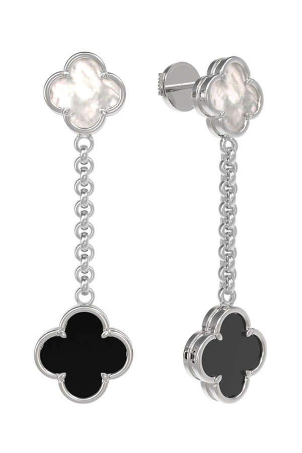 Серьги из белого золота c ониксом и перламутром