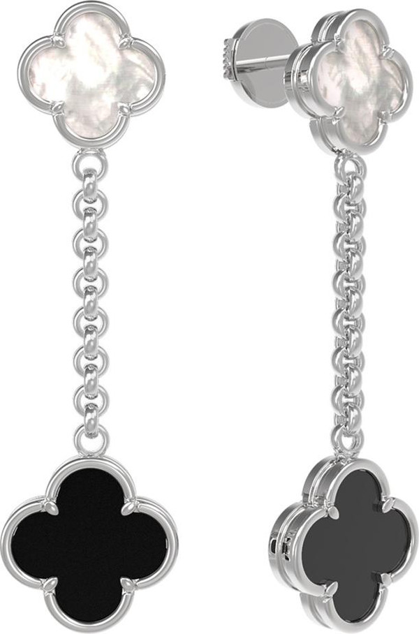 Серьги из белого золота 585 пробы c ониксом и перламутром