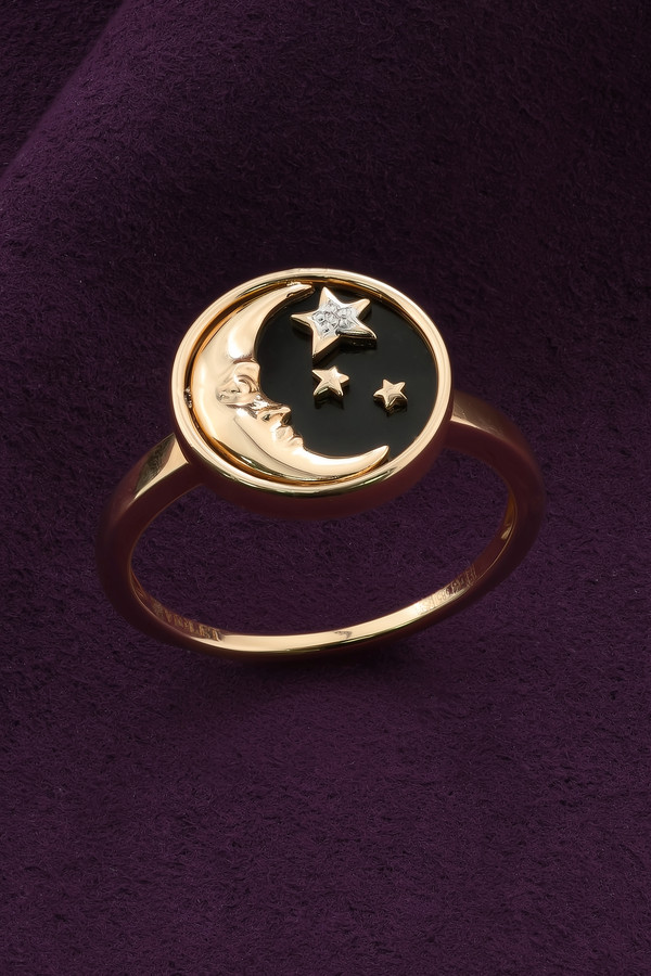 Кольцо из красного золота 585 пробы c бриллиантами и ониксом