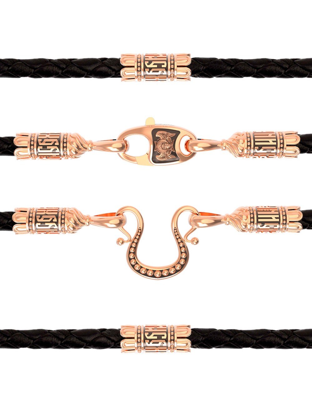 Гайтан из золота c кожаным шнурком