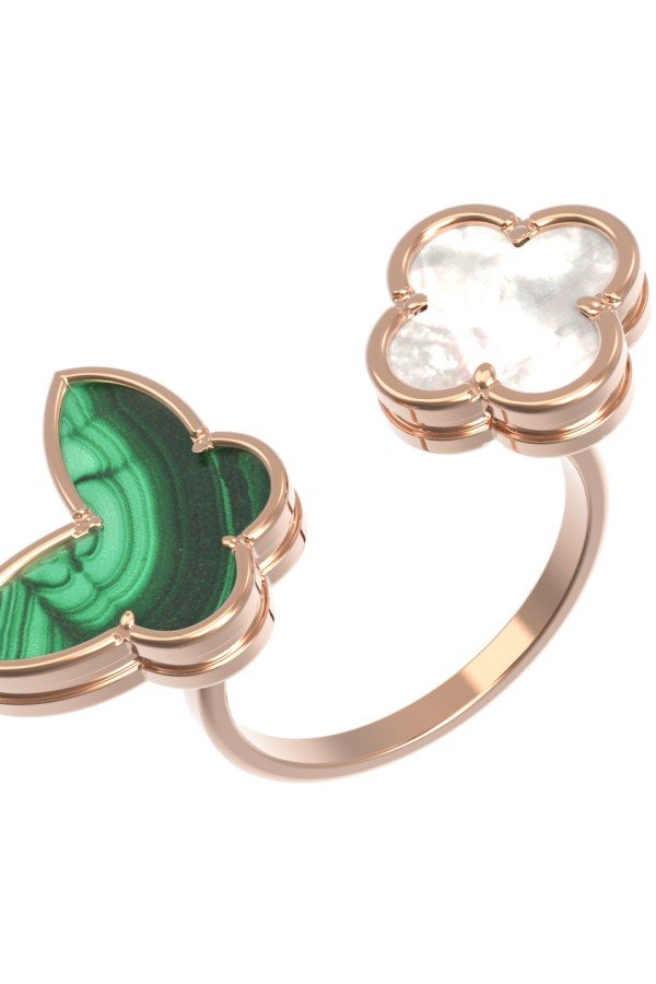 Кольцо из золота c малахитом и перламутром
