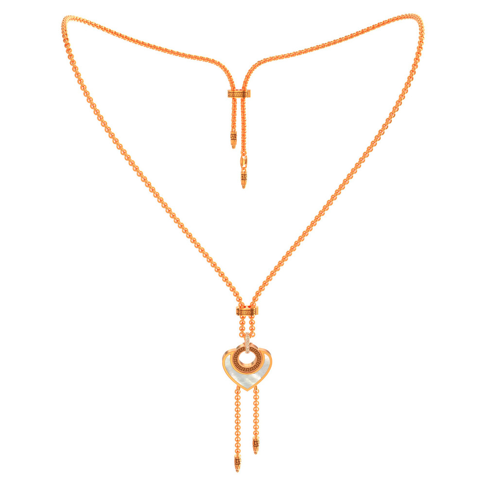 Колье из красного золота 585 пробы c фианитом, тигровым глазом и перламутром