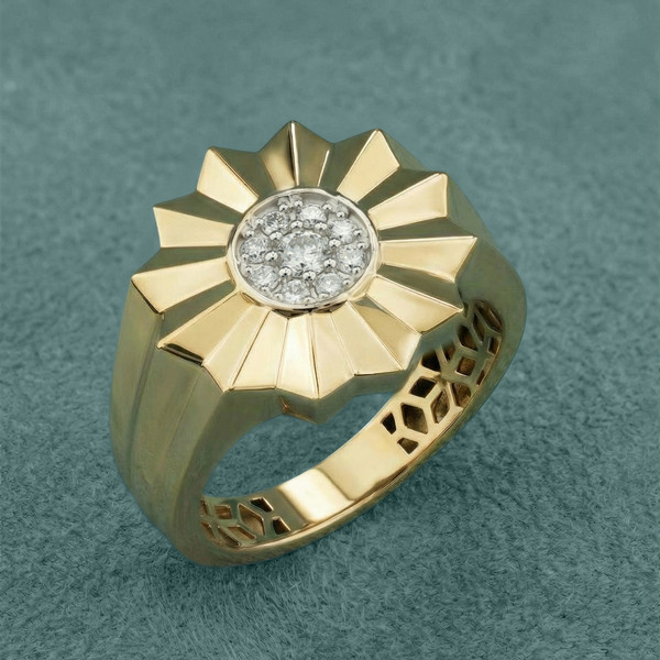 Кольцо из лимонного золота 585 пробы c бриллиантами