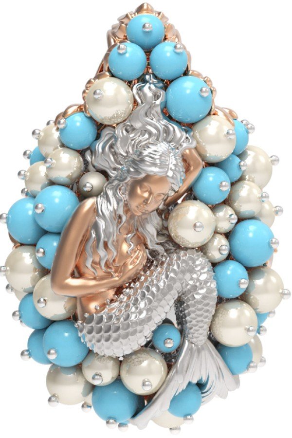 Подвеска из золота c жемчугом и бирюзой