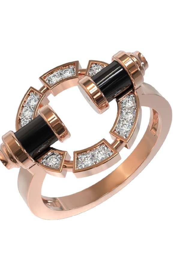 Кольцо из золота c бриллиантами и ониксом