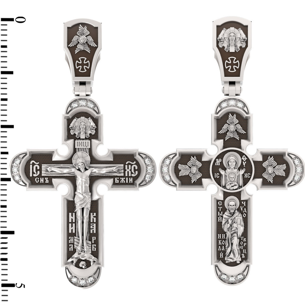 Крест из белого золота 585 пробы c бриллиантами