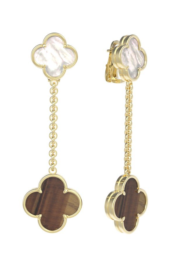 Серьги из лимонного золота c тигровым глазом и перламутром