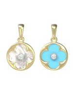 Подвеска из лимонного золота c бриллиантами, бирюзой и перламутром