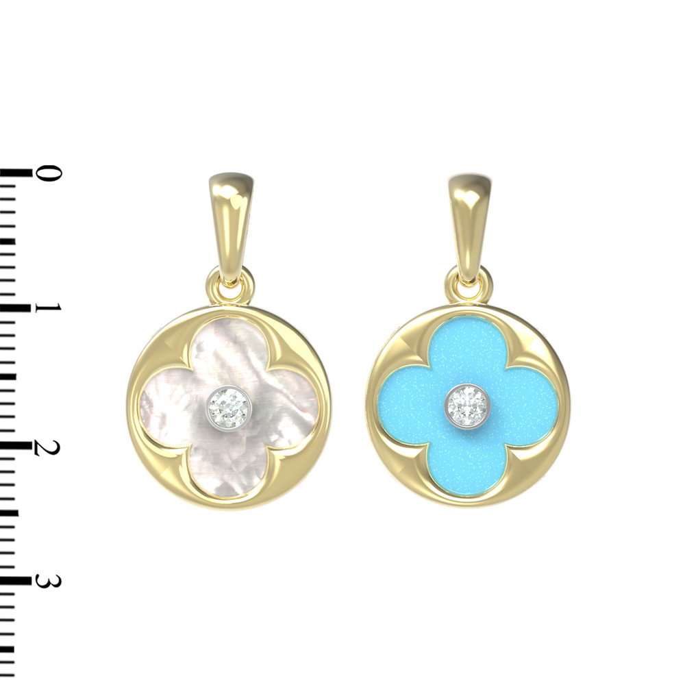 Подвеска из лимонного золота 585 пробы c бриллиантами, бирюзой и перламутром