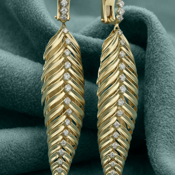 Серьги из лимонного золота 585 пробы c бриллиантами