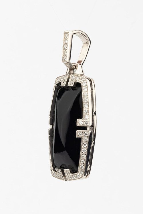 Подвеска из белого золота 585 пробы c бриллиантами, рубином и ониксом