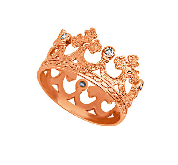 Кольцо обр. сложное из красного золота 585 пробы c фианитом