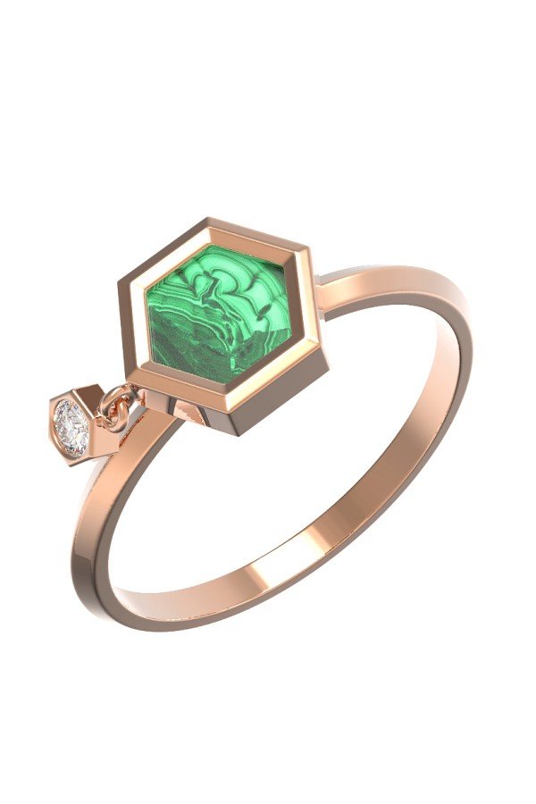 Кольцо из золота c бриллиантами и малахитом