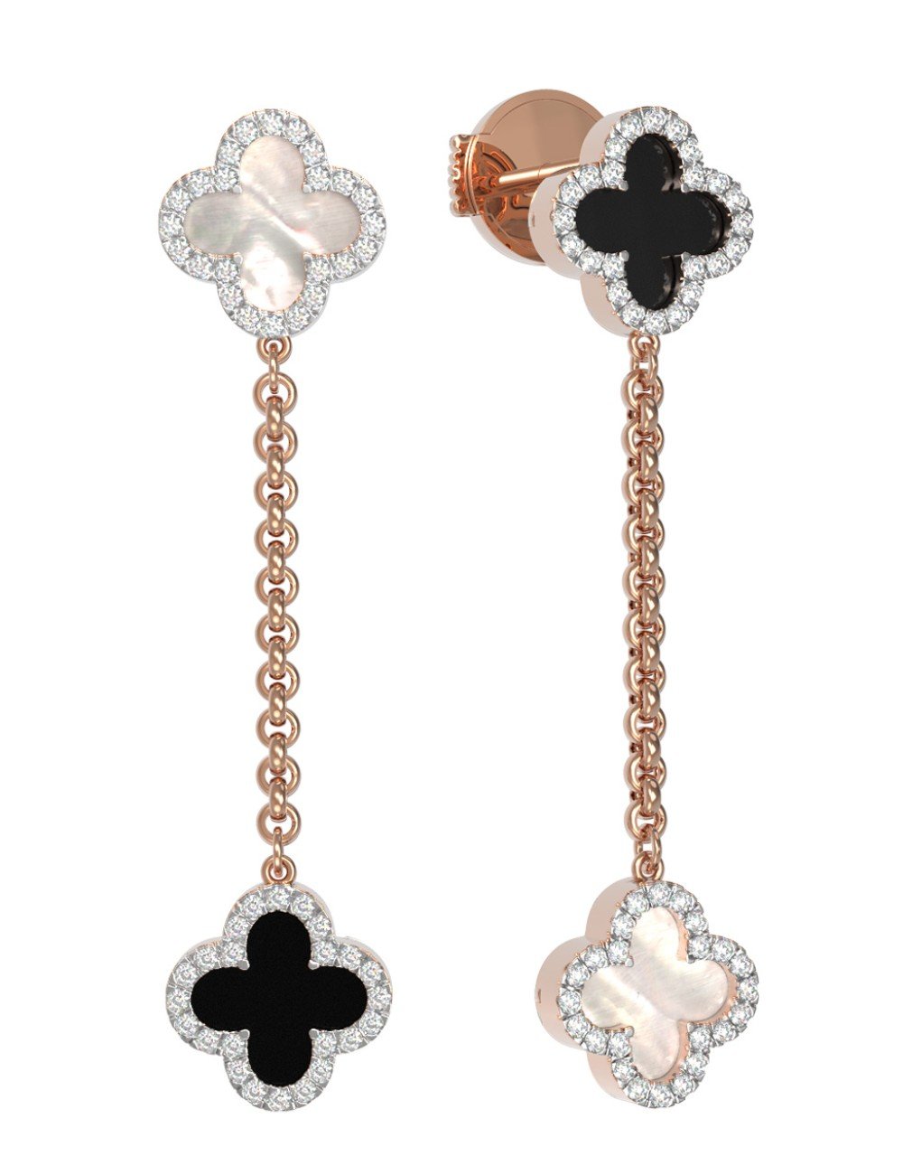 Серьги из золота c бриллиантами, ониксом и перламутром