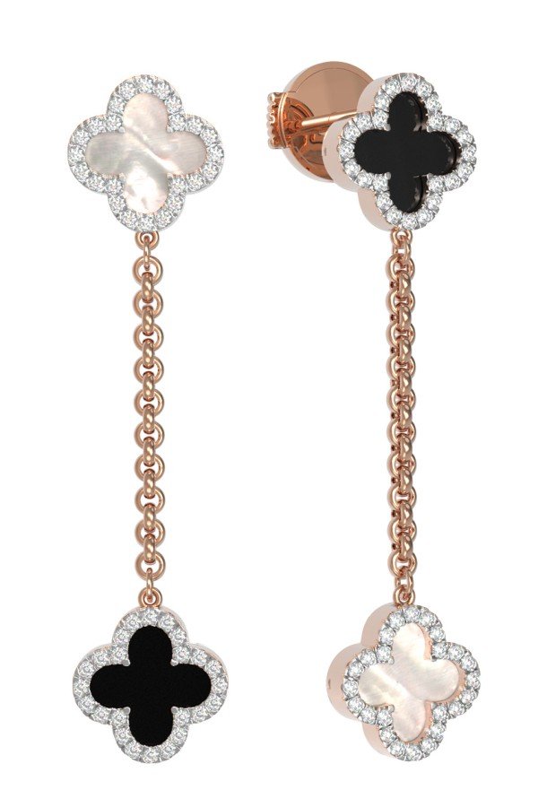 Серьги из золота c бриллиантами, ониксом и перламутром