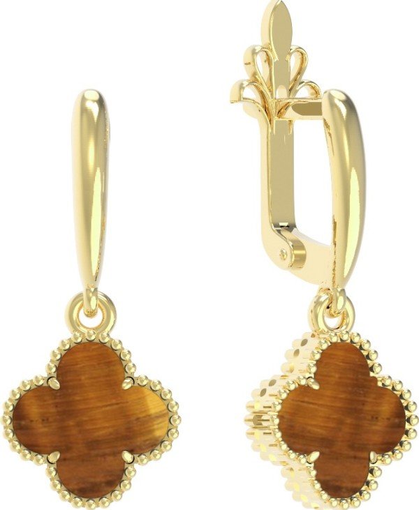 Серьги из лимонного золота c тигровым глазом
