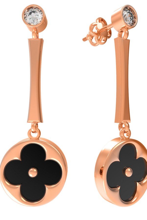 Серьги из золота c фианитом и ониксом