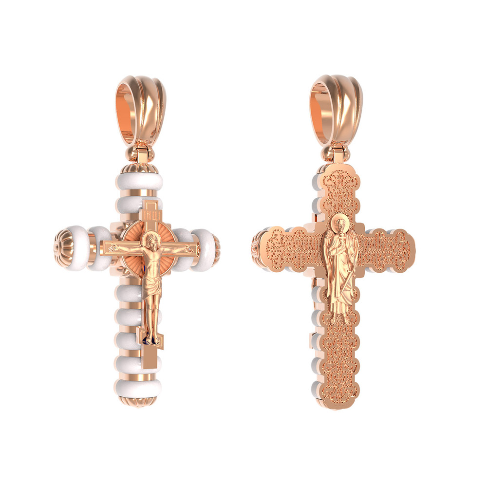 Крест из красного золота 585 пробы c кахолонгом