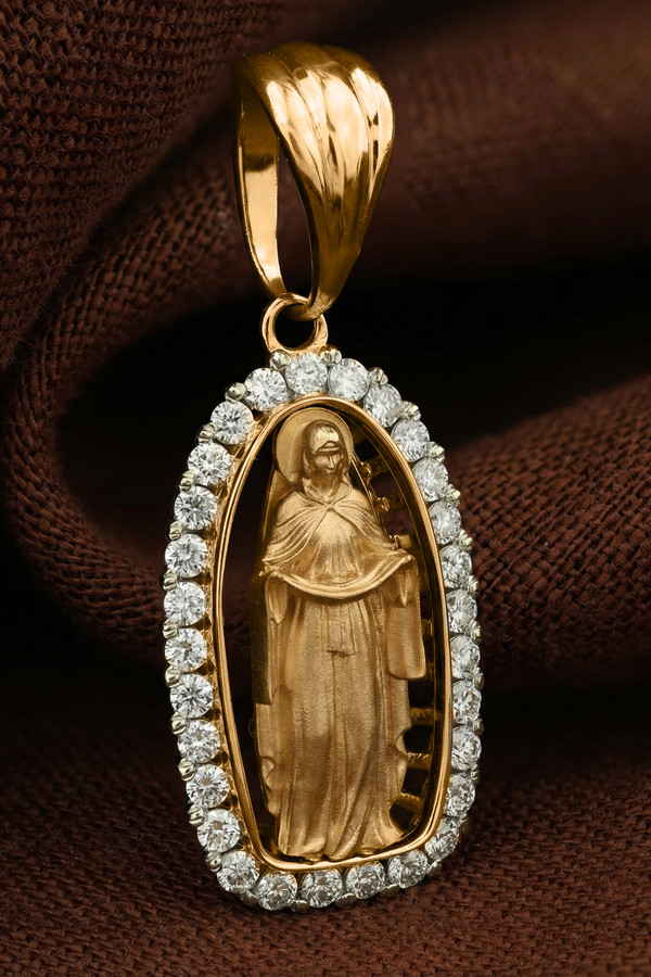 Нательная икона из лимонного золота 585 пробы c бриллиантами