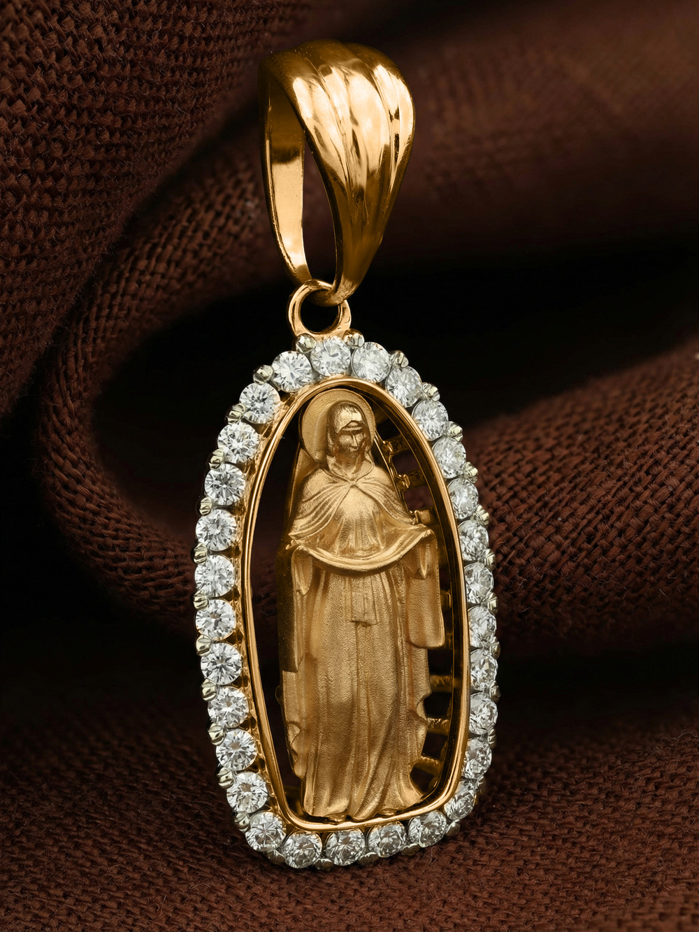 Нательная икона из лимонного золота 585 пробы c бриллиантами