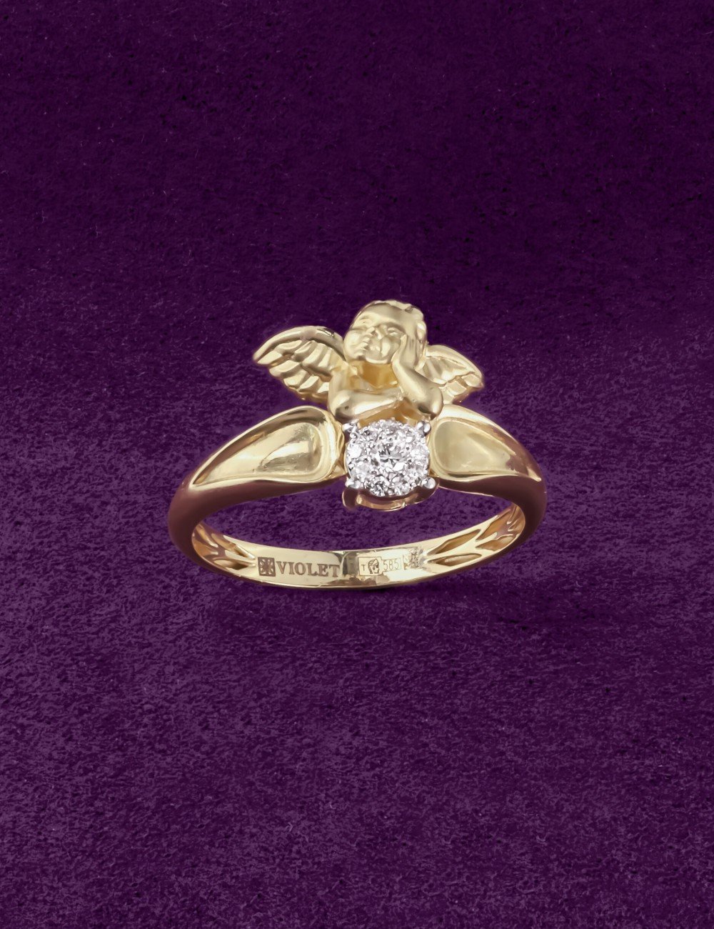 Кольцо из лимонного золота c бриллиантами