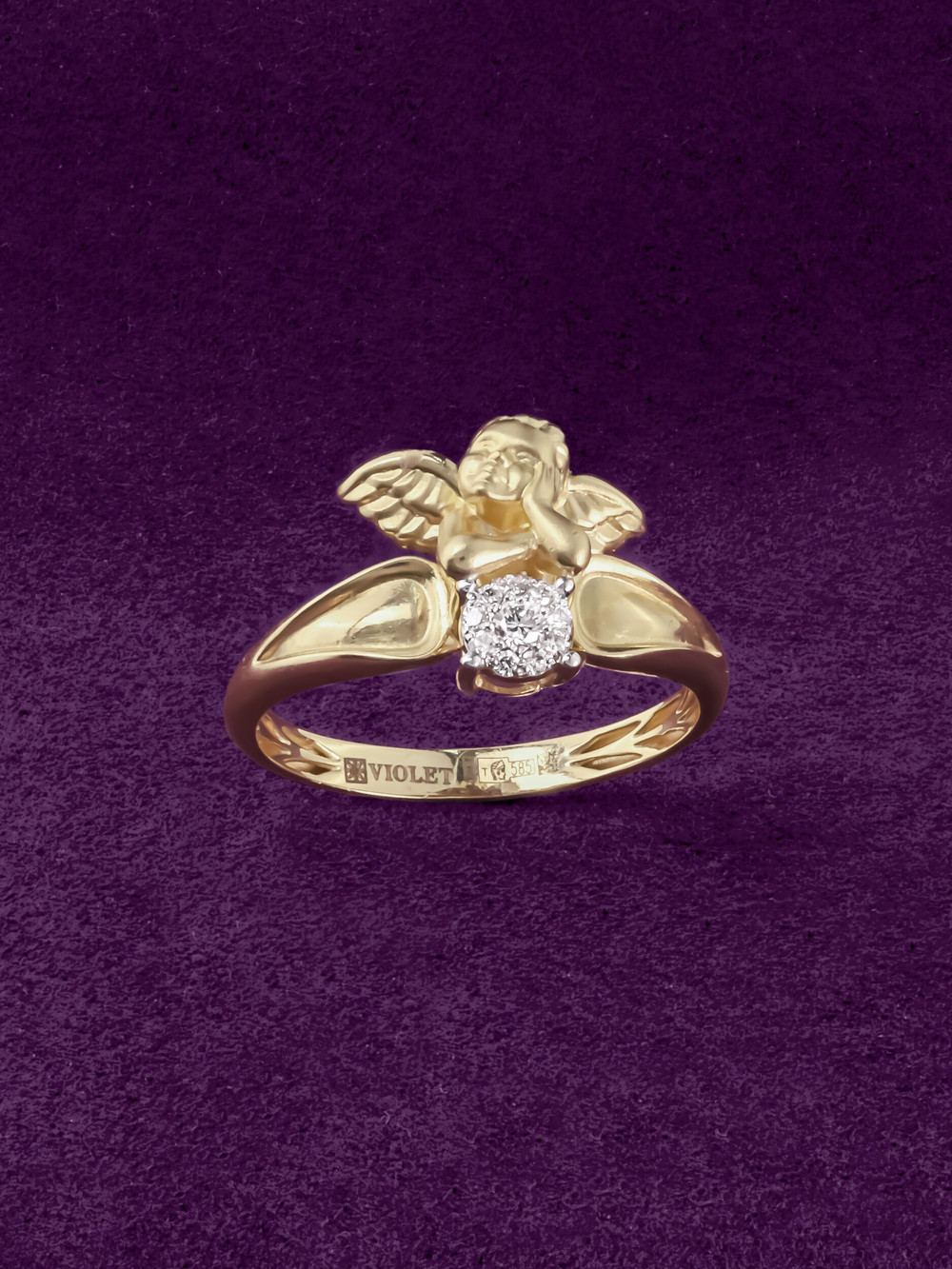 Кольцо из лимонного золота 585 пробы c бриллиантами