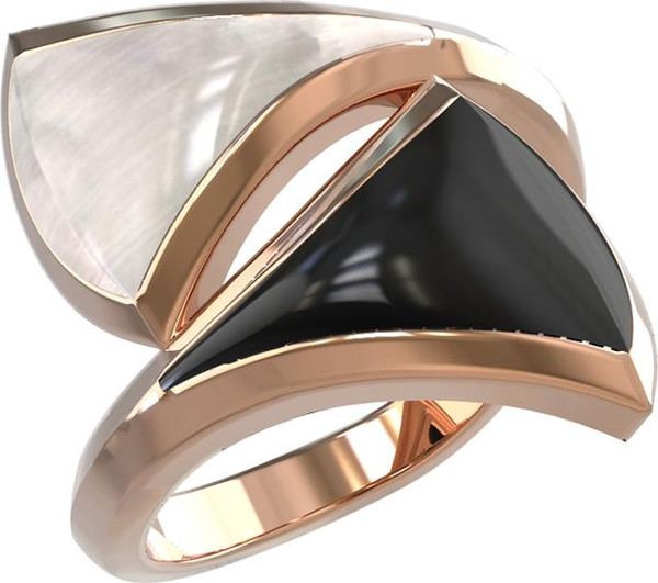 Кольцо из красного золота 585 пробы c ониксом и перламутром