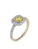 Кольцо из лимонного золота c бриллиантами и сапфиром