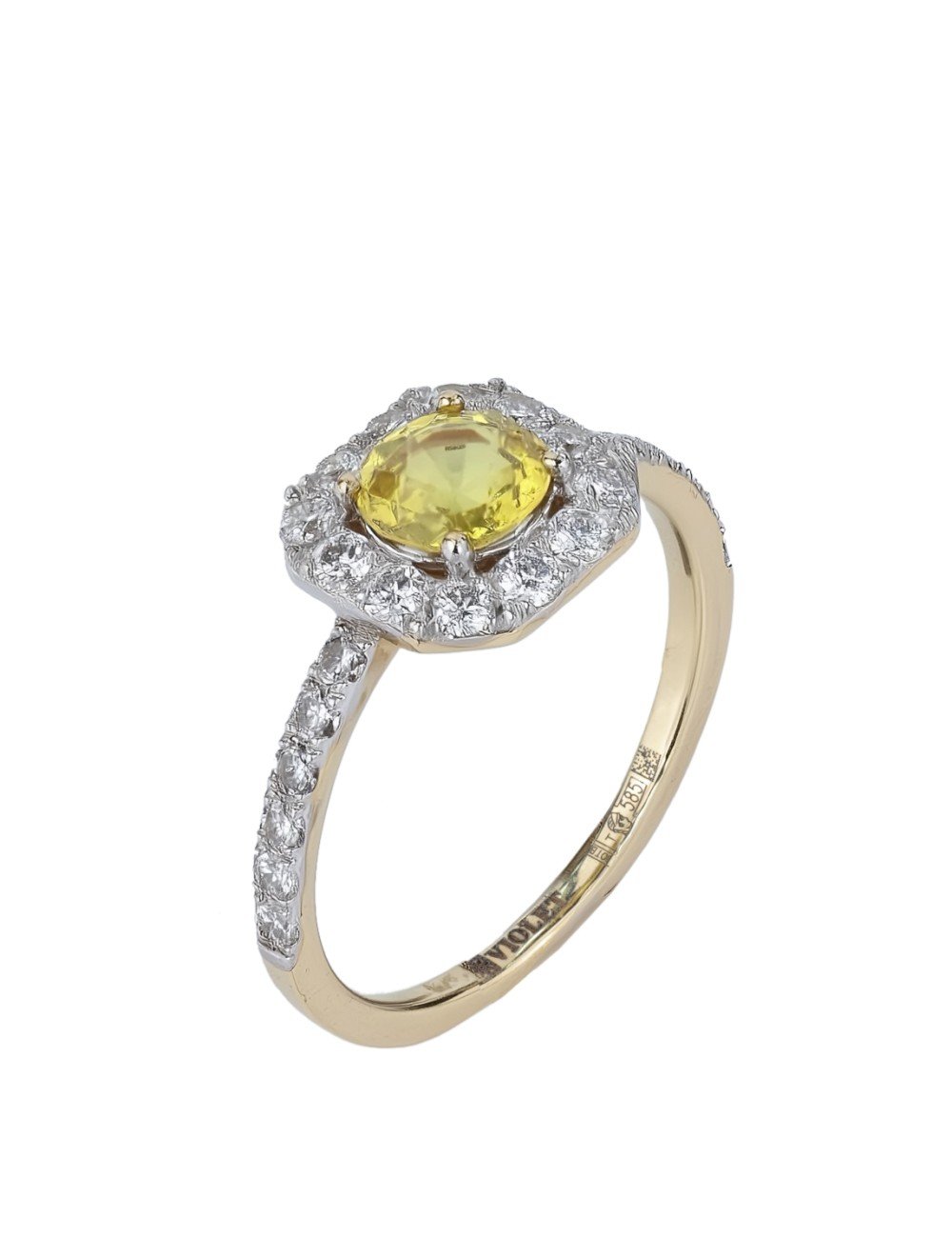 Кольцо из лимонного золота c бриллиантами и сапфиром