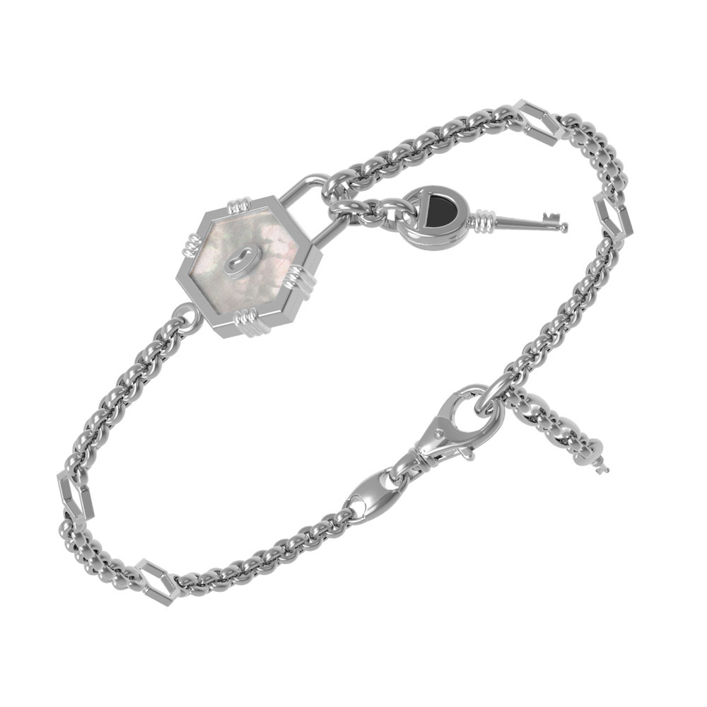 Браслет из белого золота 585 пробы c ониксом и перламутром