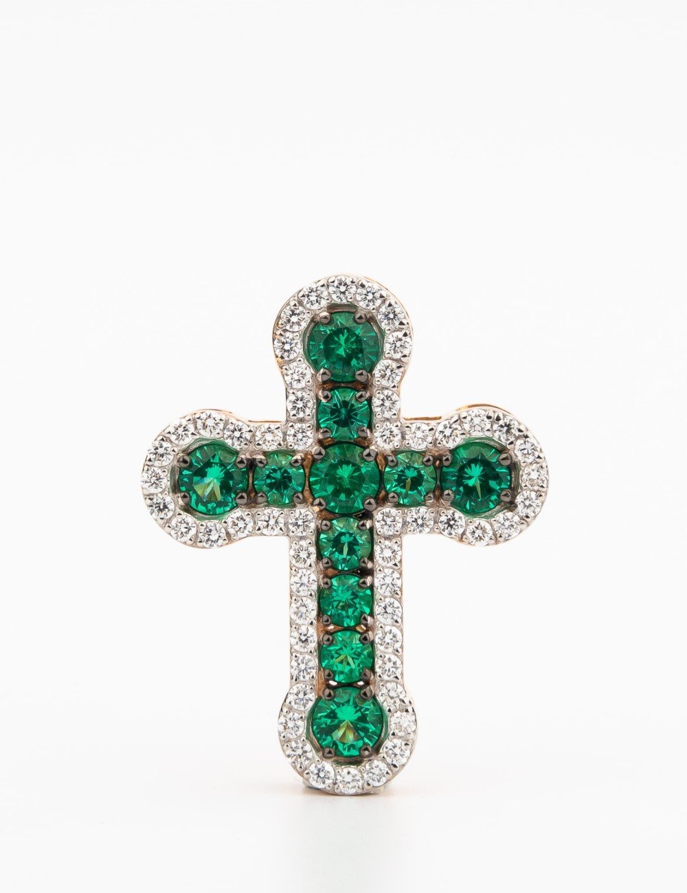 Крест из золота c бриллиантами и изумрудом