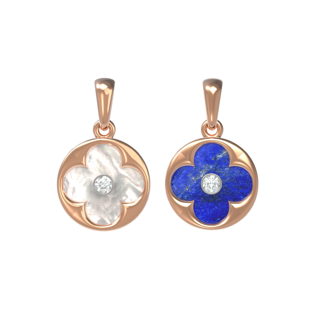 Подвеска из красного золота 585 пробы c бриллиантами, лазуритом и перламутром