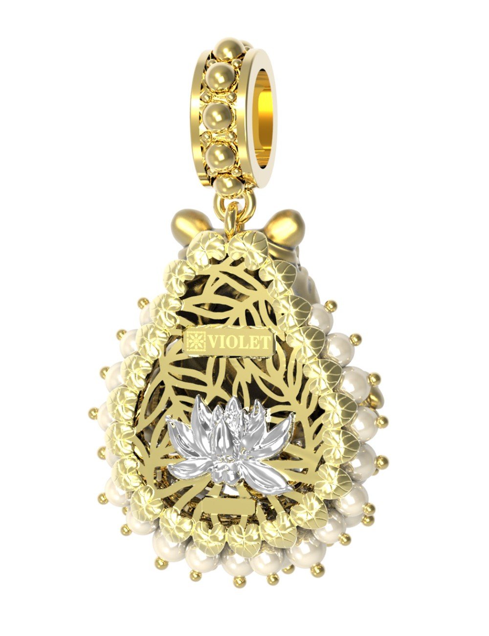 Подвеска из лимонного золота c эмалью и жемчугом