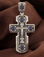 Крест из белого золота c эмалью и сапфиром