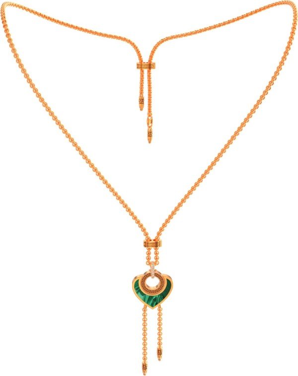 Колье из золота c фианитом, малахитом и перламутром