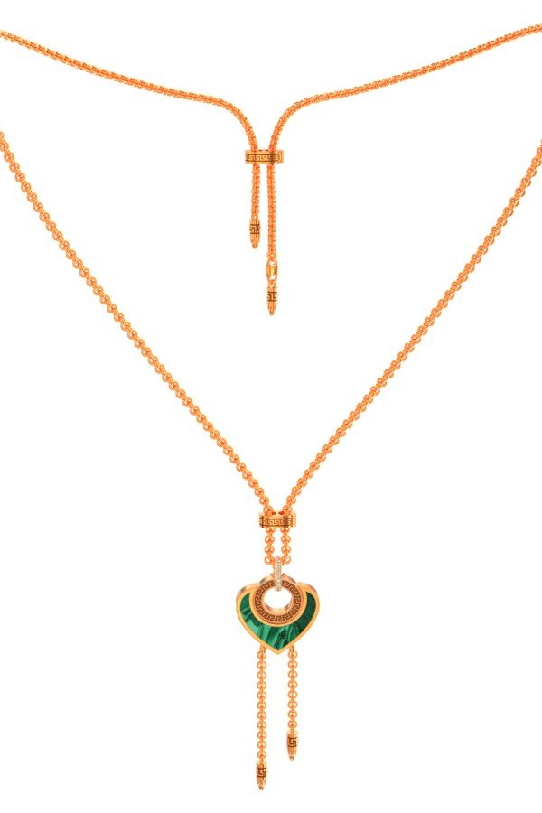 Колье из золота c фианитом, малахитом и перламутром