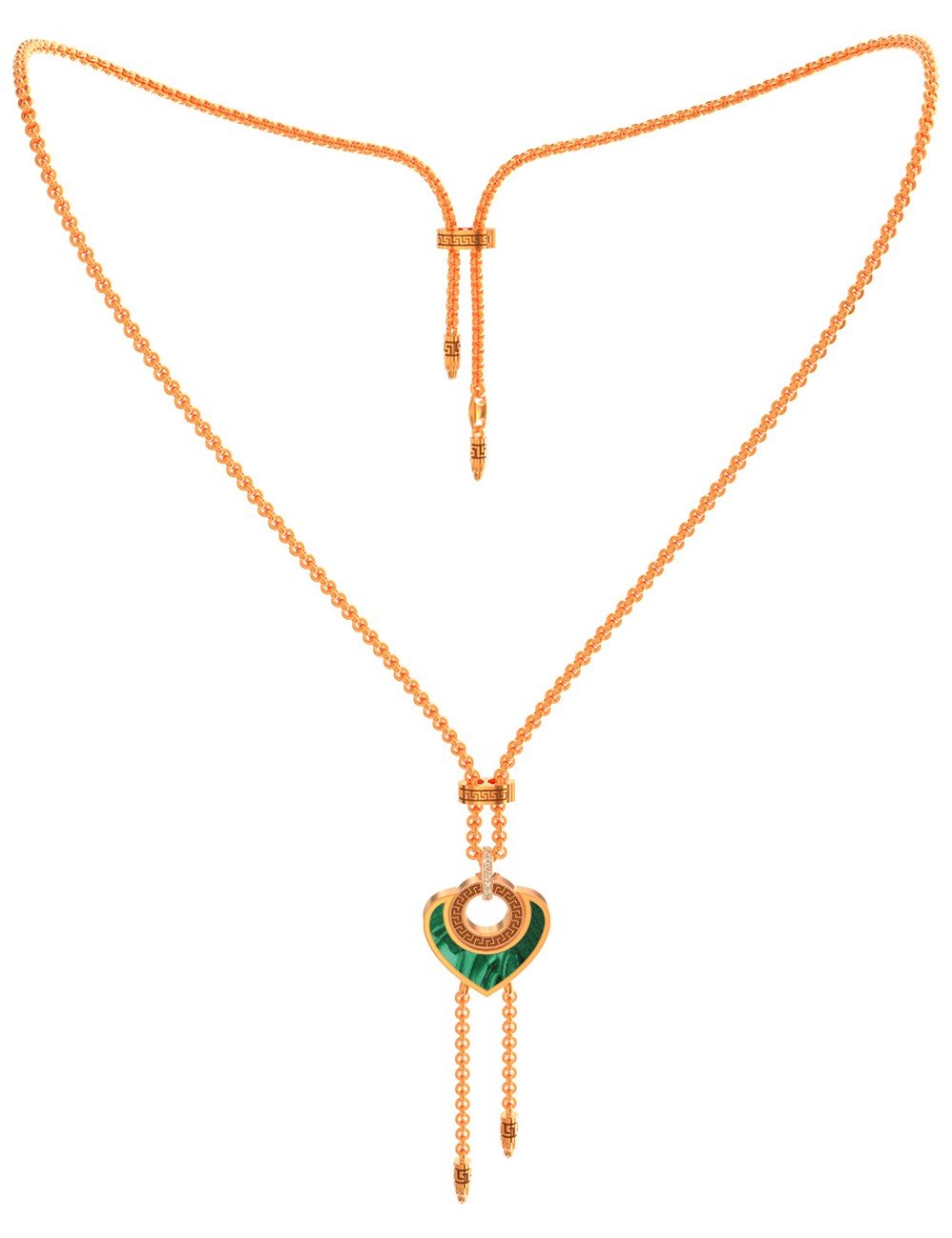 Колье из золота c фианитом, малахитом и перламутром