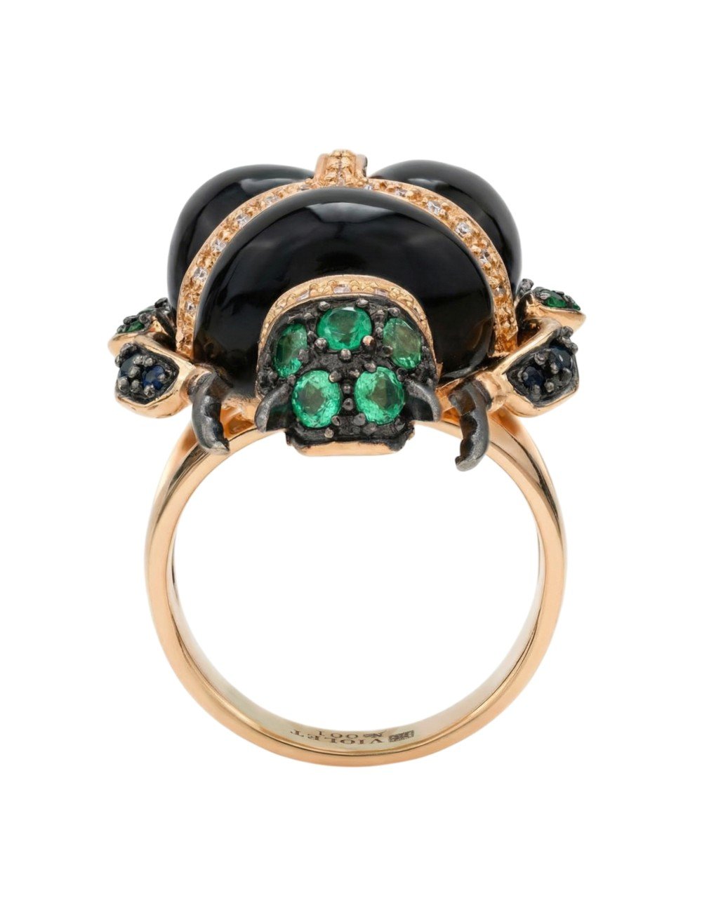 Кольцо из золота c бриллиантами, сапфиром, изумрудом и ониксом