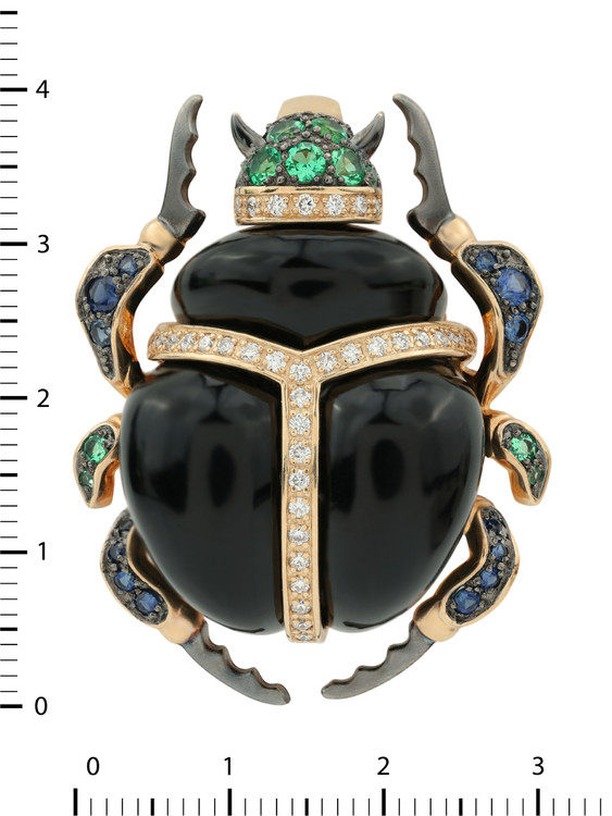 Подвеска из красного золота 585 пробы c бриллиантами, сапфиром, изумрудом и ониксом