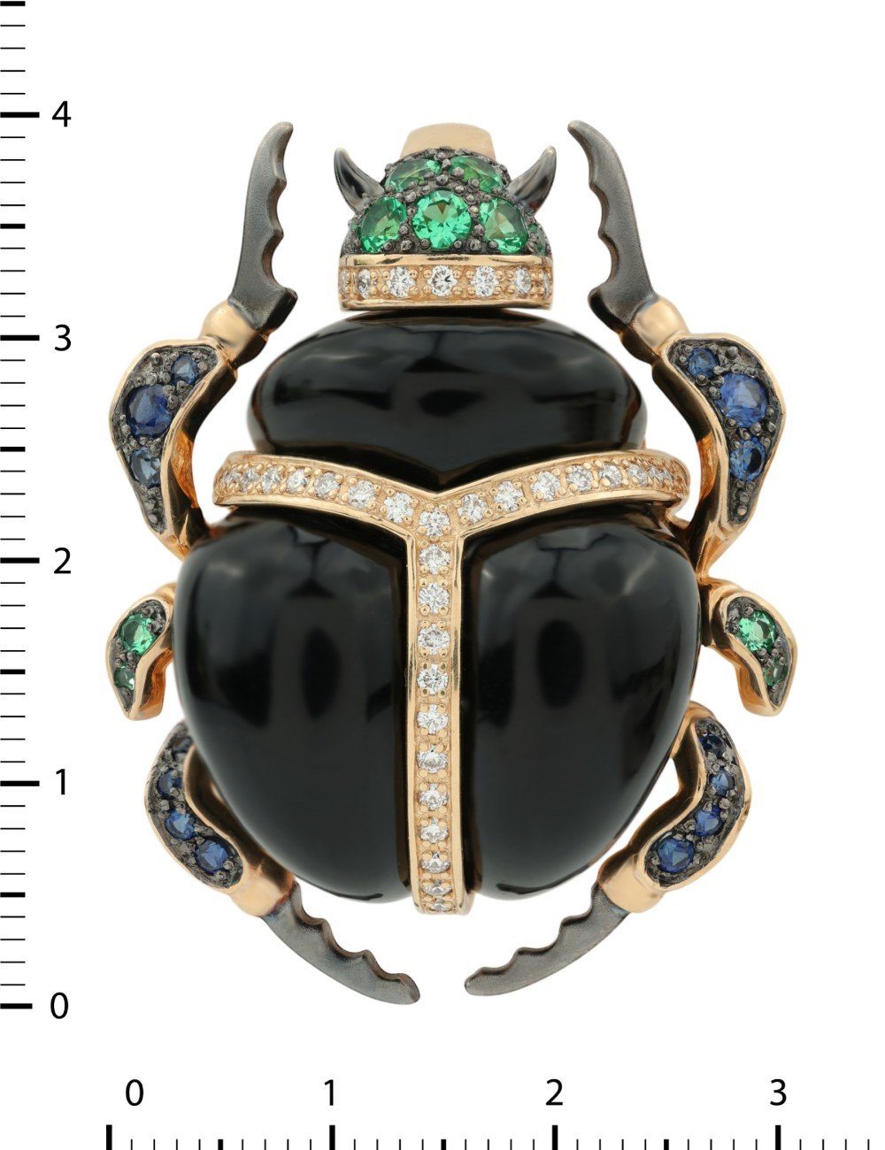 Подвеска из золота c бриллиантами, сапфиром, изумрудом и ониксом