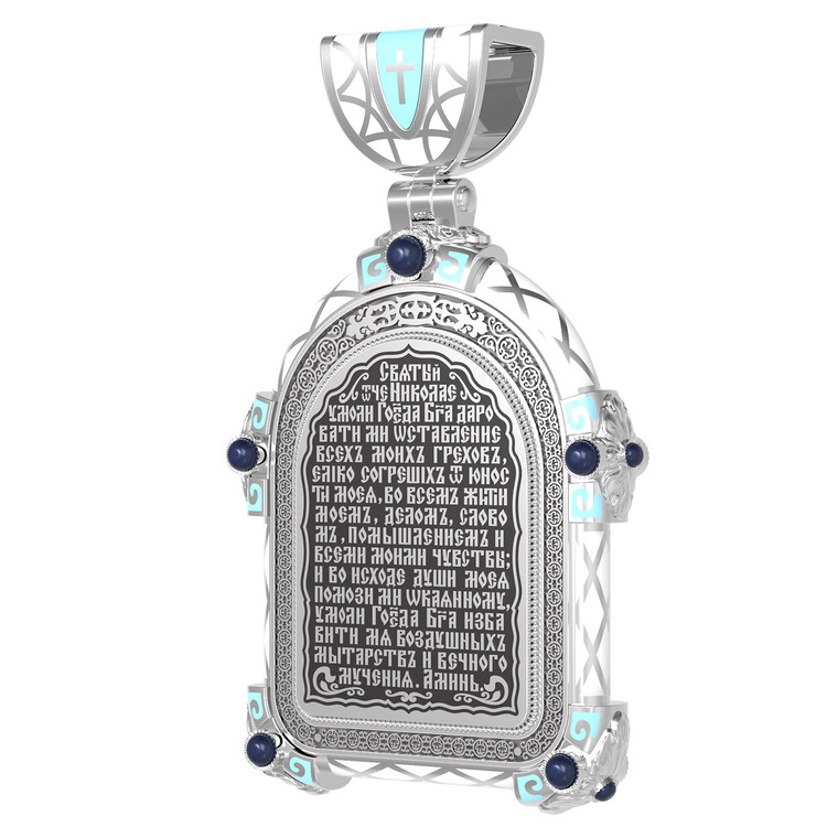 Нательная икона из белого золота 585 пробы c эмалью, иконописью и темперой