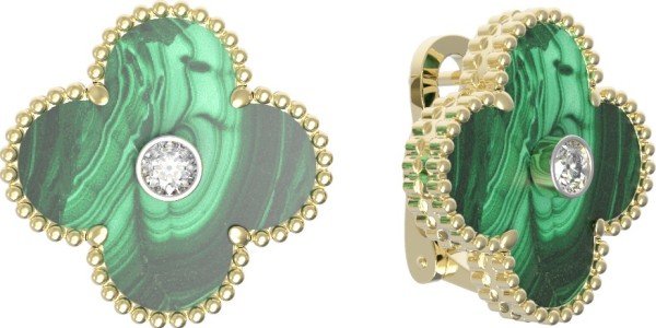 Серьги из лимонного золота c бриллиантами и малахитом