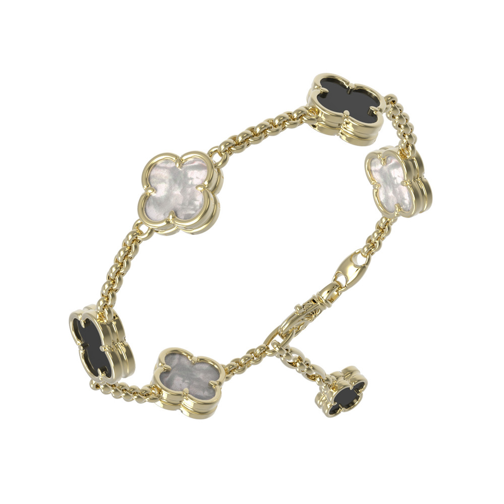 Браслет из лимонного золота 585 пробы c ониксом и перламутром