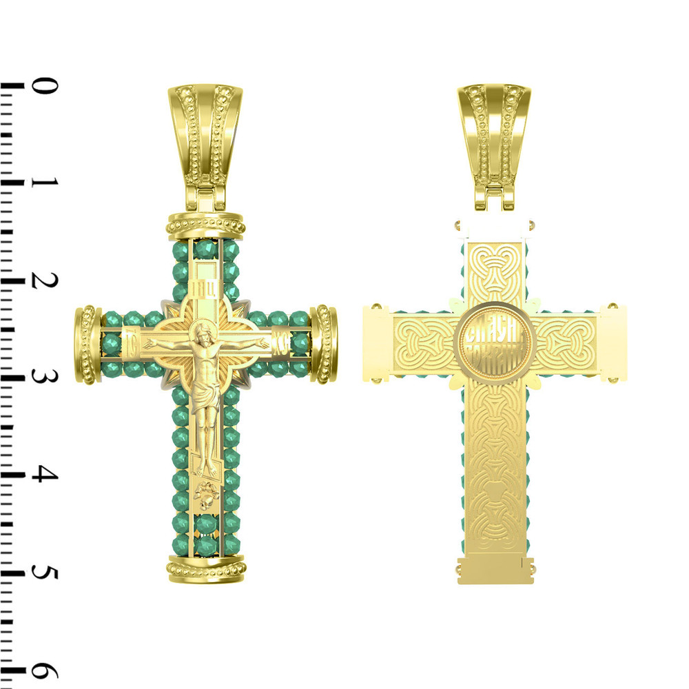 Крест из лимонного золота 585 пробы c хризопразом