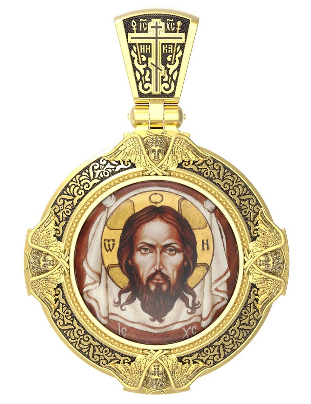 Образок из лимонного золота c эмалью и иконописью