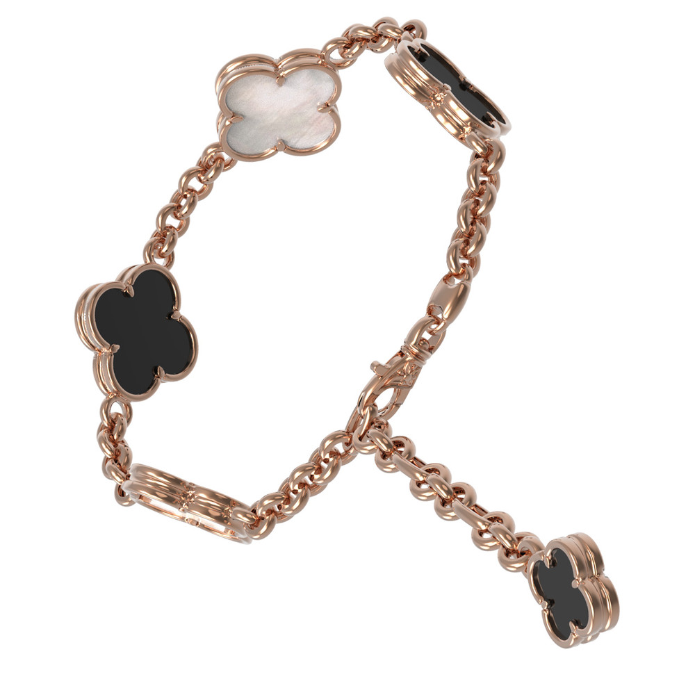 Браслет из красного золота 585 пробы c ониксом и перламутром