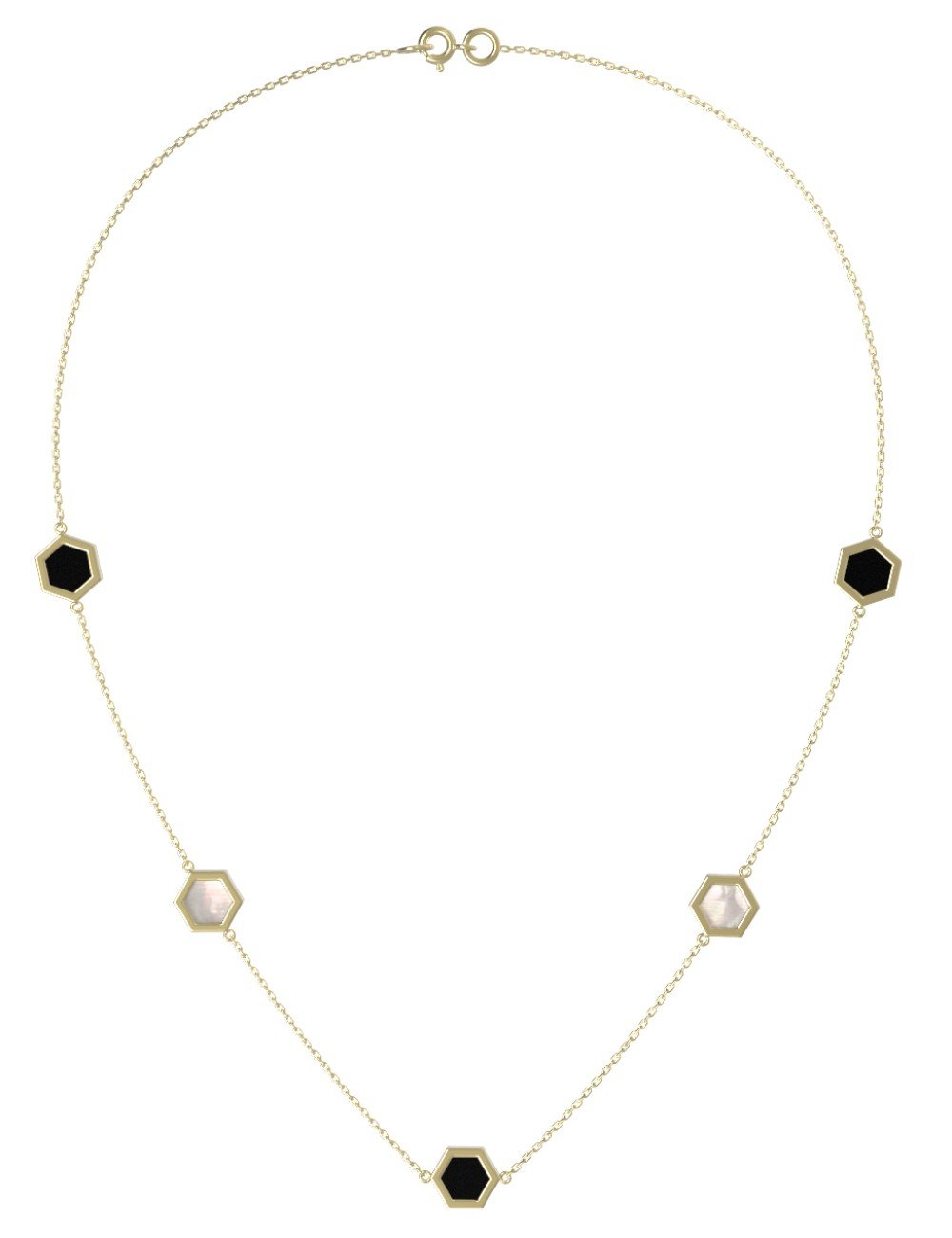 Колье из лимонного золота c ониксом и перламутром